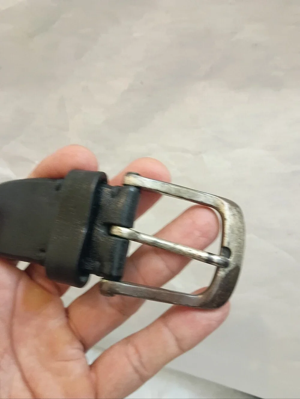 John Varvatos Black ILeather Belt Men’s Size 34 Distressed Buckle Made In Italy